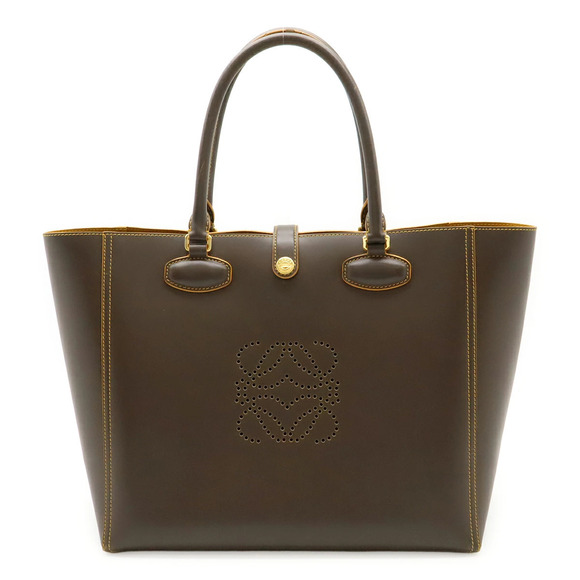 Loewe Handbags - Loewe Leo Tote Bag Shoulder Anagram Perforated Leather Khaki Brown